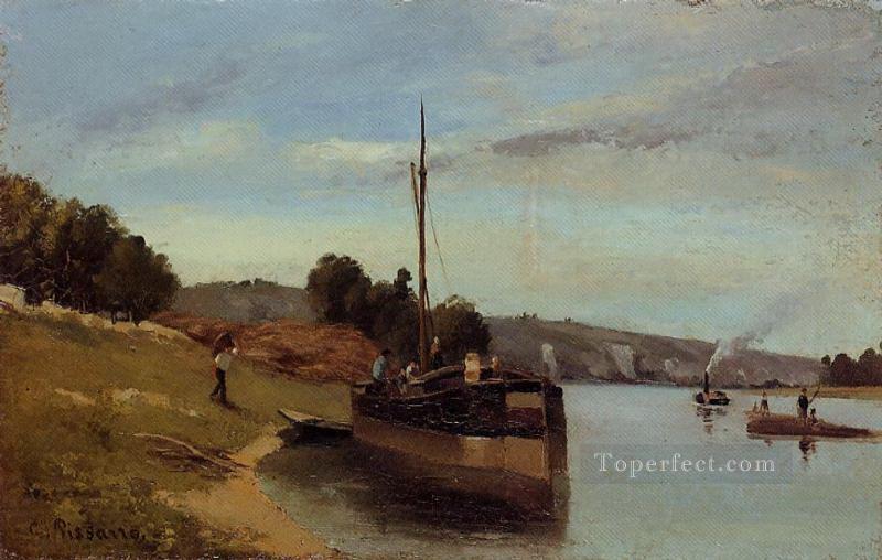 barges at le roche guyon 1865 Camille Pissarro Oil Paintings